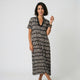 Vestido largo camisero | estampado geométrico estilizado | caída fluida para comodidad diaria