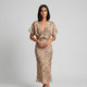 Vestido midi drapeado de escote en V