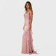 Vestido largo drapeado con volantes